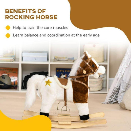 Rocking Horse with Music, Sound, Ride On Horse with Saddle for 3-6 Years-Rocking Horse-AfiLiMa Essentials