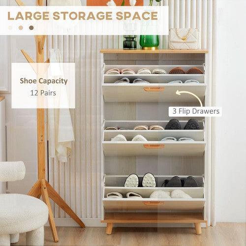 Slim Entryway Shoe Storage with 3 Flip Drawers-Storage Cabinet-AfiLiMa Essentials