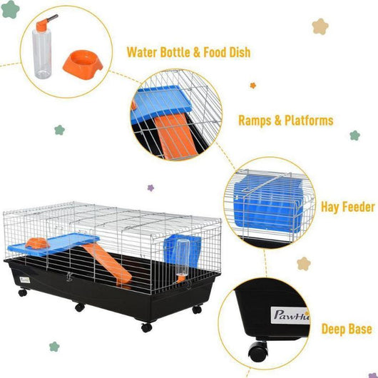 Small Pets Cage for Rabbit Ferret Guinea Pig with Food Dish Black-Small Animal Gage-AfiLiMa Essentials