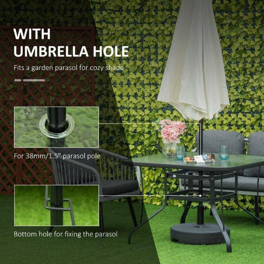 Square Patio Dining Table with Parasol Hole, Glass Top-Outdoor Dining Table-AfiLiMa Essentials