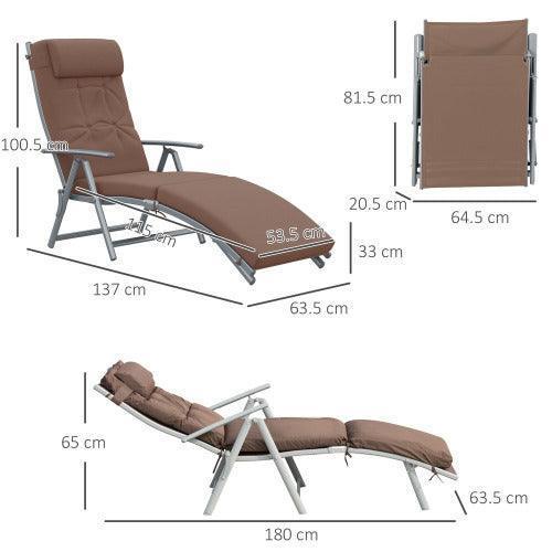 Steel Frame Outdoor Garden Padded Sun Lounger with Pillow-Sun Loungers-AfiLiMa Essentials