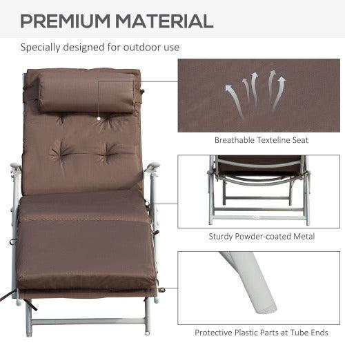 Steel Frame Outdoor Garden Padded Sun Lounger with Pillow-Sun Loungers-AfiLiMa Essentials