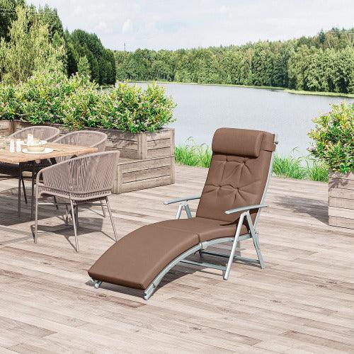 Steel Frame Outdoor Garden Padded Sun Lounger with Pillow-Sun Loungers-AfiLiMa Essentials