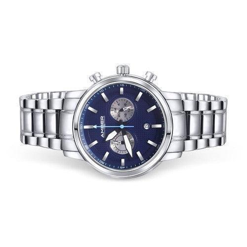 Time Men's Quartz Chronograph Watch Stainless Steel Band-Blue-Watches-AfiLiMa Essentials