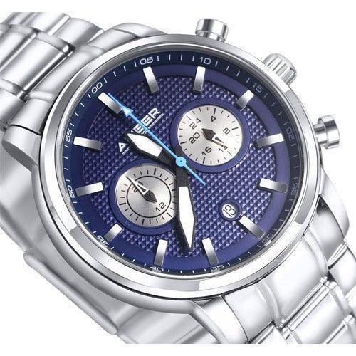 Time Men's Quartz Chronograph Watch Stainless Steel Band-Blue-Watches-AfiLiMa Essentials