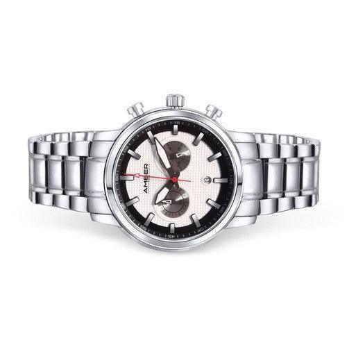 Time Men's Quartz Chronograph Watch Stainless Steel Band-White-Watches-AfiLiMa Essentials