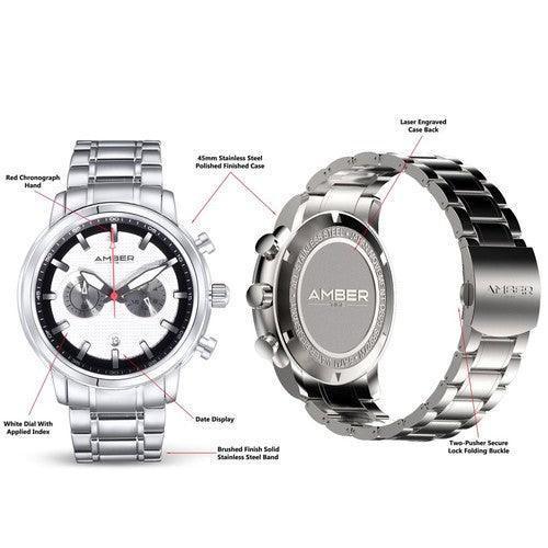 Time Men's Quartz Chronograph Watch Stainless Steel Band-White-Watches-AfiLiMa Essentials