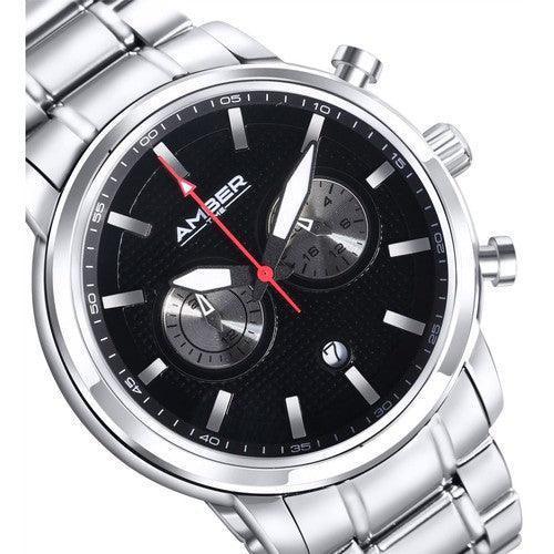 Time Men's Quartz Chronograph Watch Stainless Steel-Black-Watches-AfiLiMa Essentials