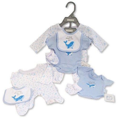 Tiny and Premature Baby Boy 4 Piece Sleepsuit Set - Whale Design-Sleepsuit Set-AfiLiMa Essentials