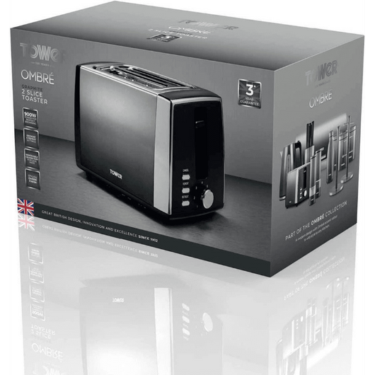 Tower Infinity Ombre Graphite 900W 2 Slice Toaster-Toaster-AfiLiMa Essentials