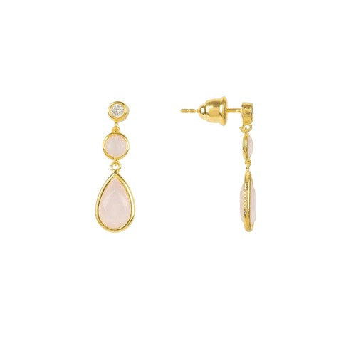Tuscany Gemstone Drop Earring Gold Rose Quartz-Jewellery & Accessories - Earrings-LATELITA-AfiLiMa Essentials