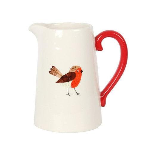 Winter Robin Ceramic Flower Jug-Flower Jug-AfiLiMa Essentials