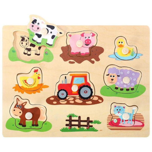 Wooden Farm Animal Peg Puzzle Montessori Board-Toy-AfiLiMa Essentials