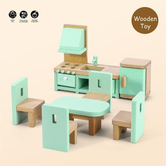 Wooden Living Room, Dining Room & Bathroom Playset: Pretend Play for Kids 3+-Toy-AfiLiMa Essentials