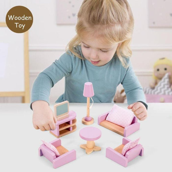 Wooden Living Room, Dining Room & Bathroom Playset: Pretend Play for Kids 3+-Toy-AfiLiMa Essentials