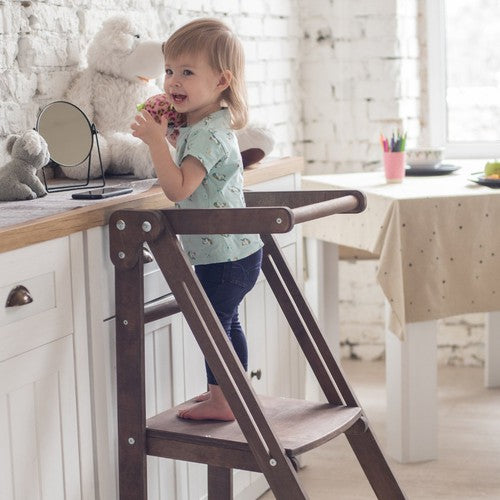 Wooden Step Stool for Preschool - Kid Chair That Grows - Chocolate-Baby Gyms & Playmats-Goodevas LLC-AfiLiMa Essentials