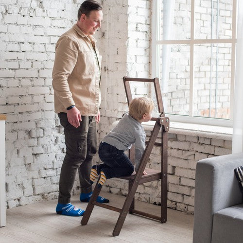 Wooden Step Stool for Preschool - Kid Chair That Grows - Chocolate-Baby Gyms & Playmats-Goodevas LLC-AfiLiMa Essentials