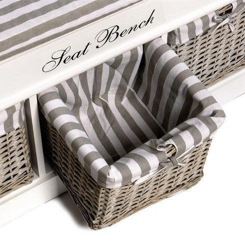 Wooden Storage Bench with 3 Woven Baskets and Cushioned Seat-Storage Benches-AfiLiMa Essentials