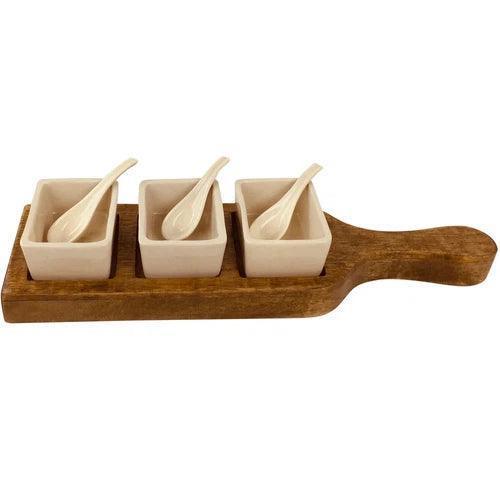 Wooden Tray With Dip Bowls & Spoons 36cm-Dip Boowls-AfiLiMa Essentials