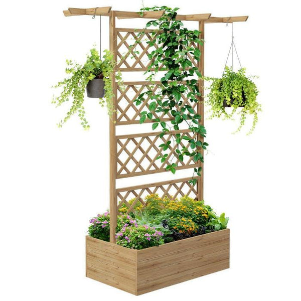 Wooden Trellis Planter Raised Garden Bed for Climbing Plants-Outsunny-AfiLiMa Essentials